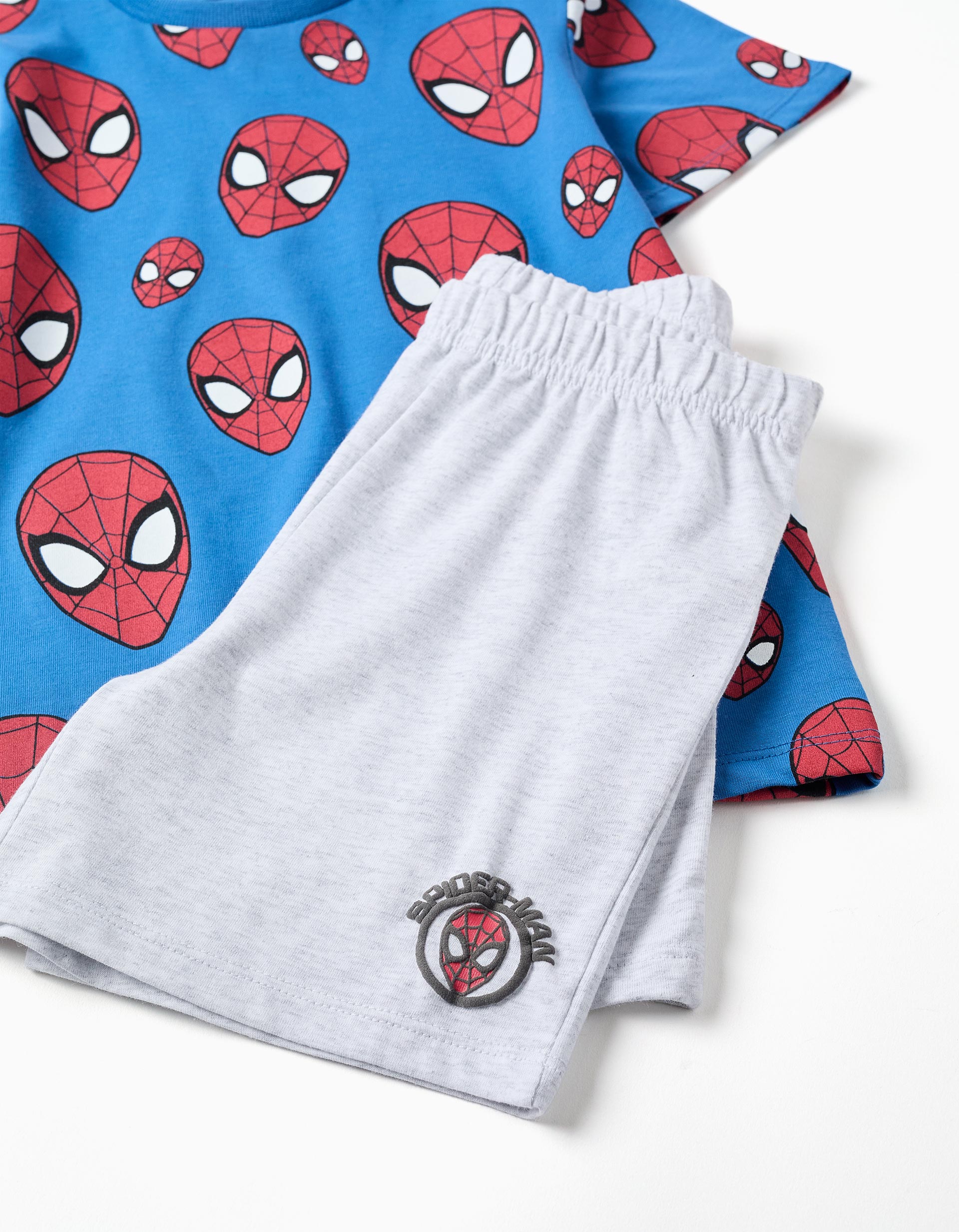 Pijama corto de algodón con motivo de Spider-Man para niño, azul/gris