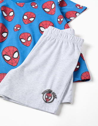 Pyjama court en coton avec motif Spider-Man pour garçon, bleu/gris