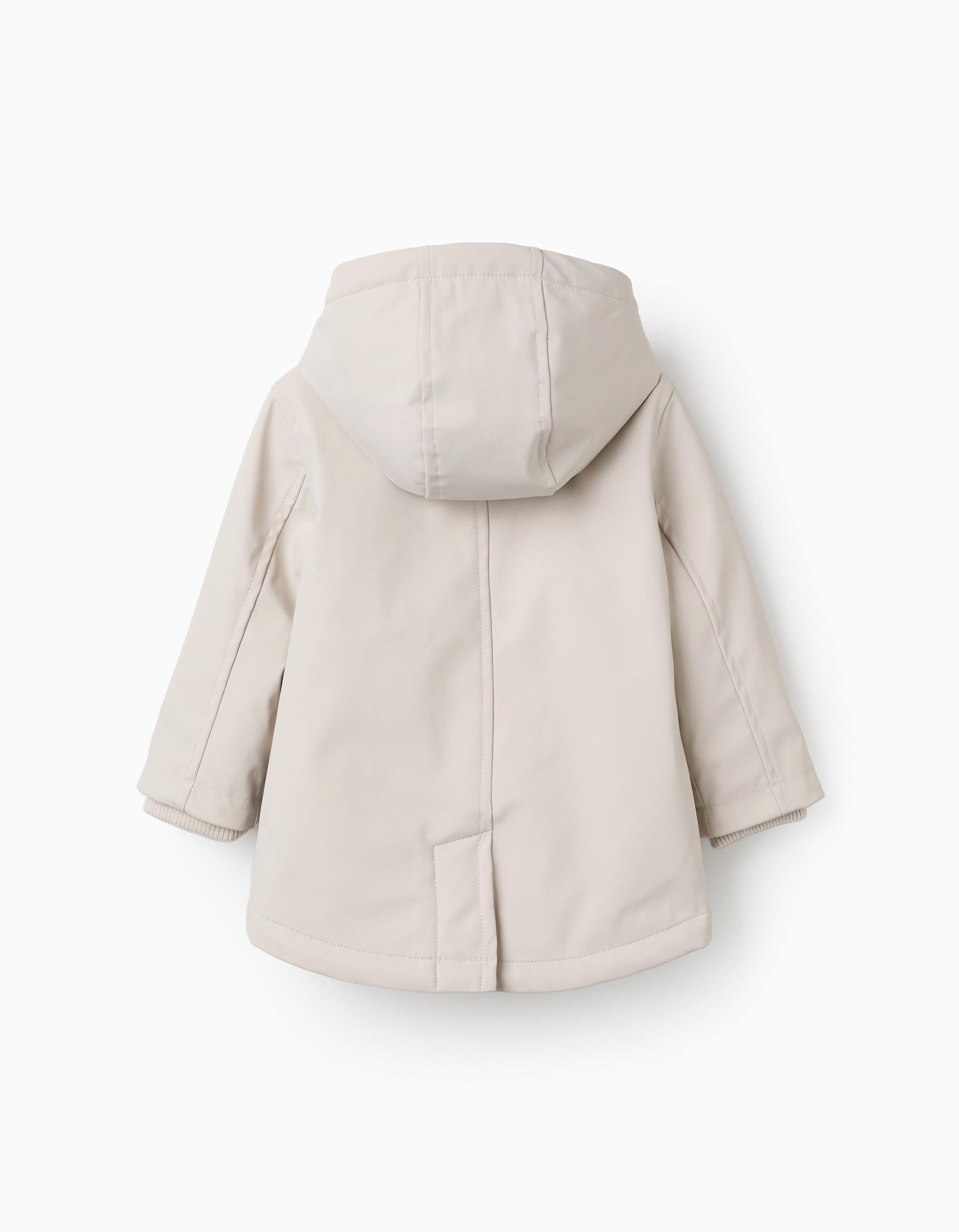Padded rubber parka with hood for baby boys, light beige