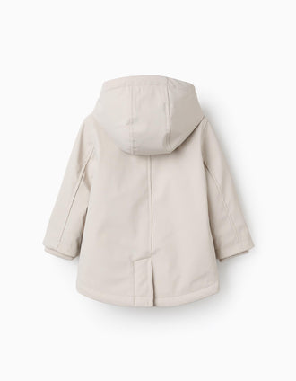 Parka acolchada de goma con capucha para bebé niño, beige claro
