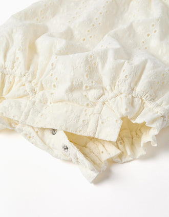 Cotton romper with broderie anglaise for newborn girls, white