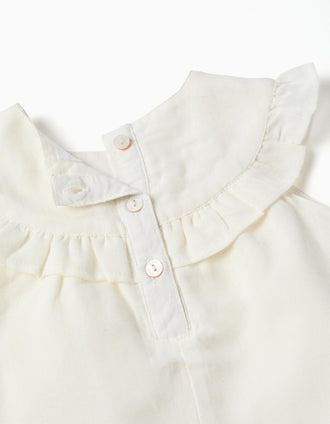 Vestido em algodão e linho com bordado para recém-nascida, branco/rosa