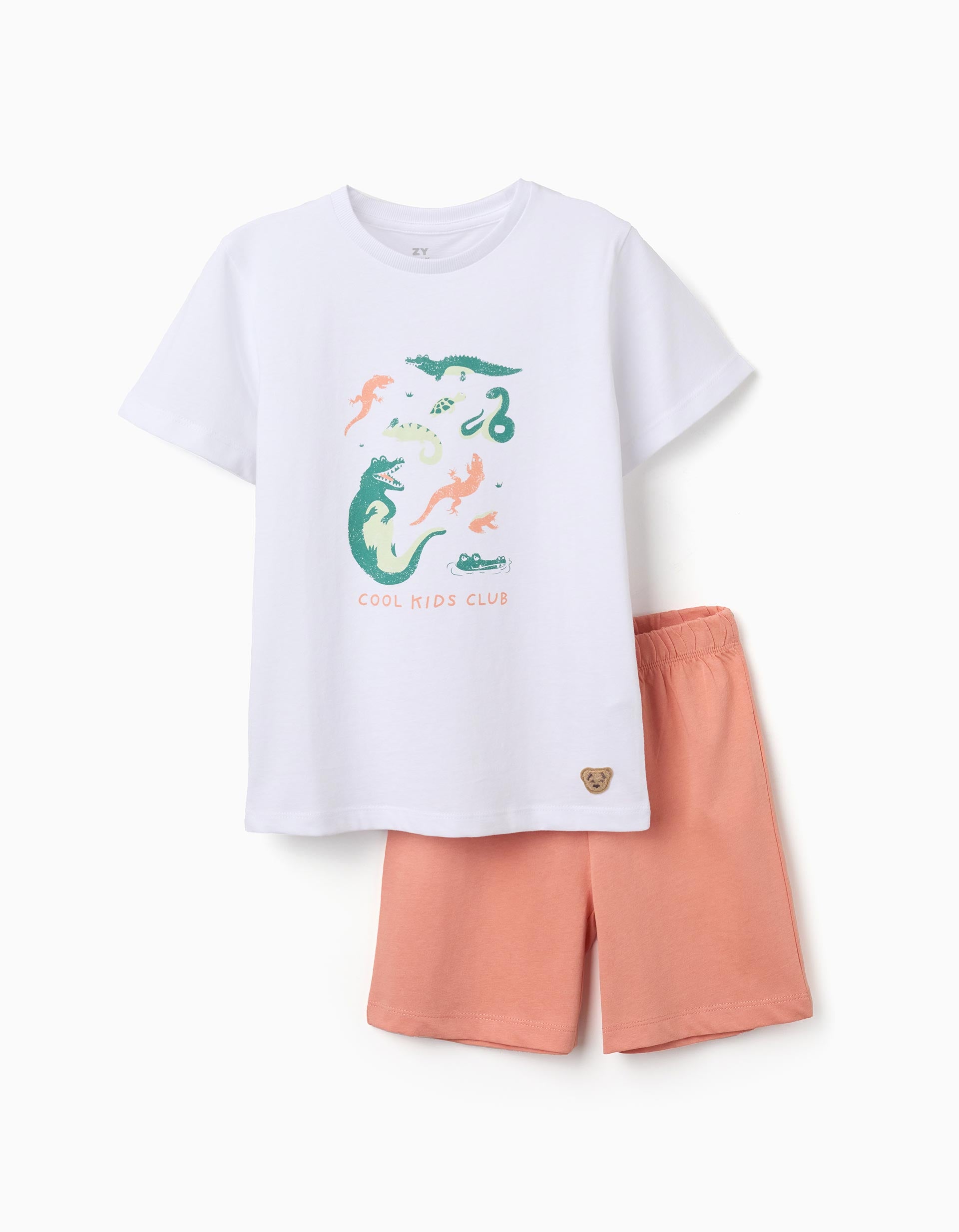 Pijama de algodão com crocodilo estampado para menino, branco/laranja