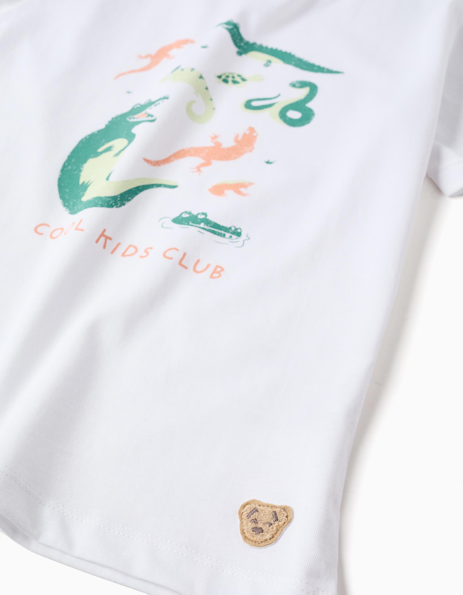 Pijama de algodão com crocodilo estampado para menino, branco/laranja