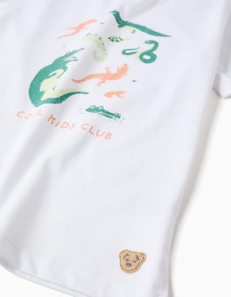 Pyjama court en coton avec imprimé alligator pour garçon, blanc/orange