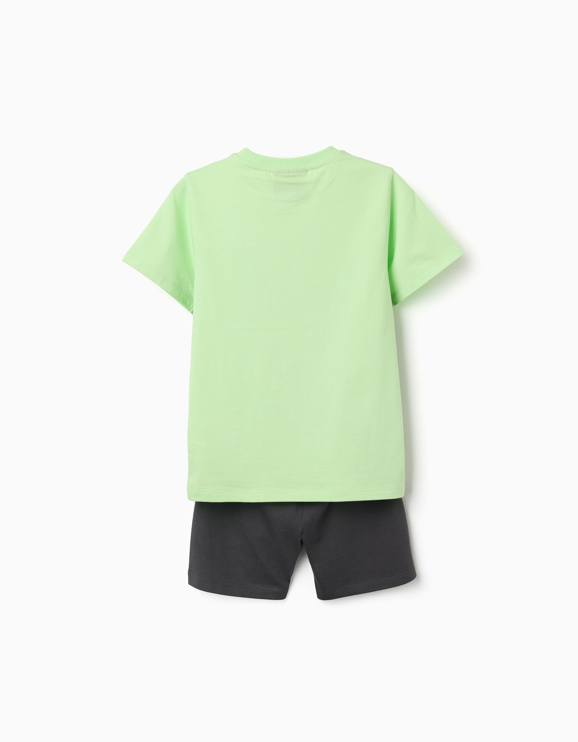 Pyjama court en coton avec imprimé Minecraft pour garçon, vert/gris