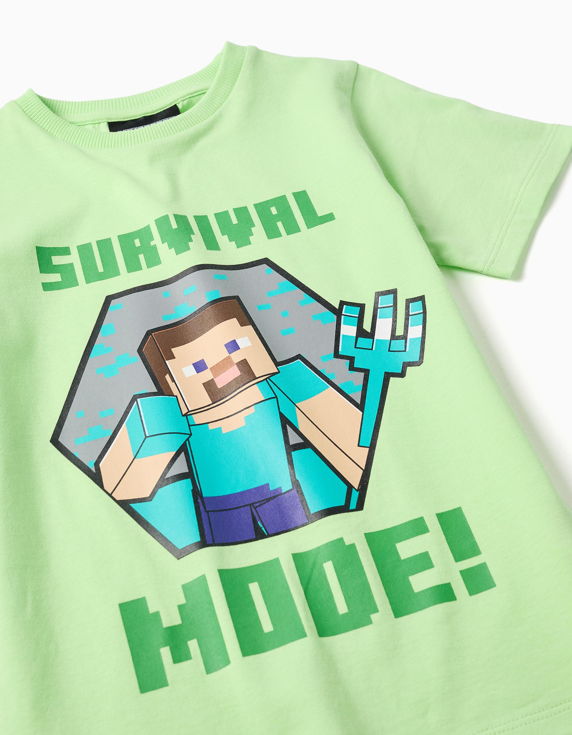 Pyjama court en coton avec imprimé Minecraft pour garçon, vert/gris