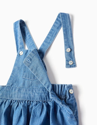 Cotton bodysuit + denim romper set for newborn boys, white/blue