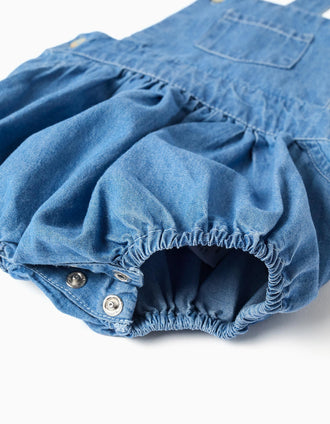 Cotton bodysuit + denim romper set for newborn boys, white/blue