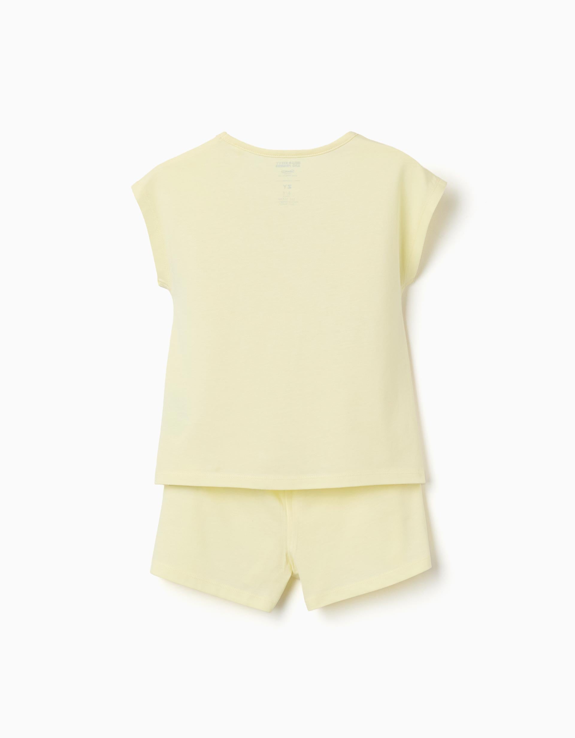 Pyjama court en coton avec imprimé Hello Kitty pour fille, jaune clair