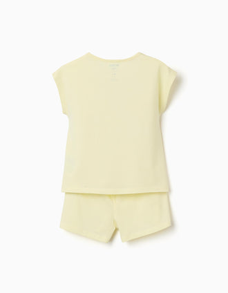 Pyjama court en coton avec imprimé Hello Kitty pour fille, jaune clair