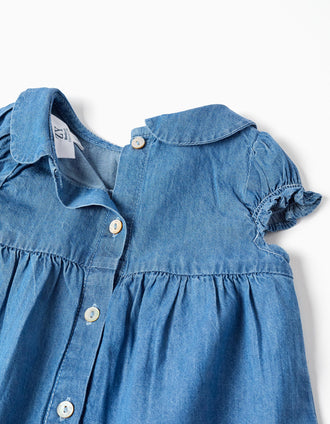 newborn denim dress Denim dress with embroidery and ruffles for newborn girls, blue – ZIPPY
