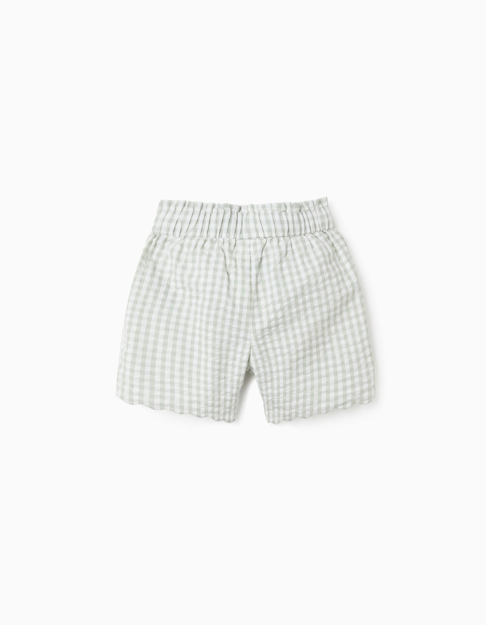 Calções de algodão com padrão Vichy B&S para menina, branco/verde-claro