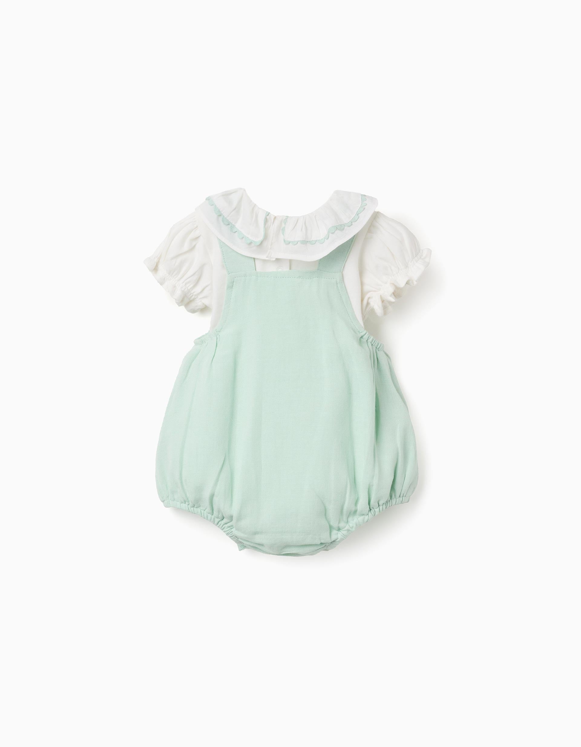 Body com folhos + fofo para recém-nascida, branco/verde-claro
