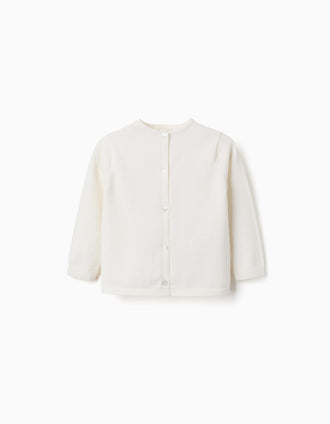 Cardigan de malha com gola redonda para bebé menina, branco