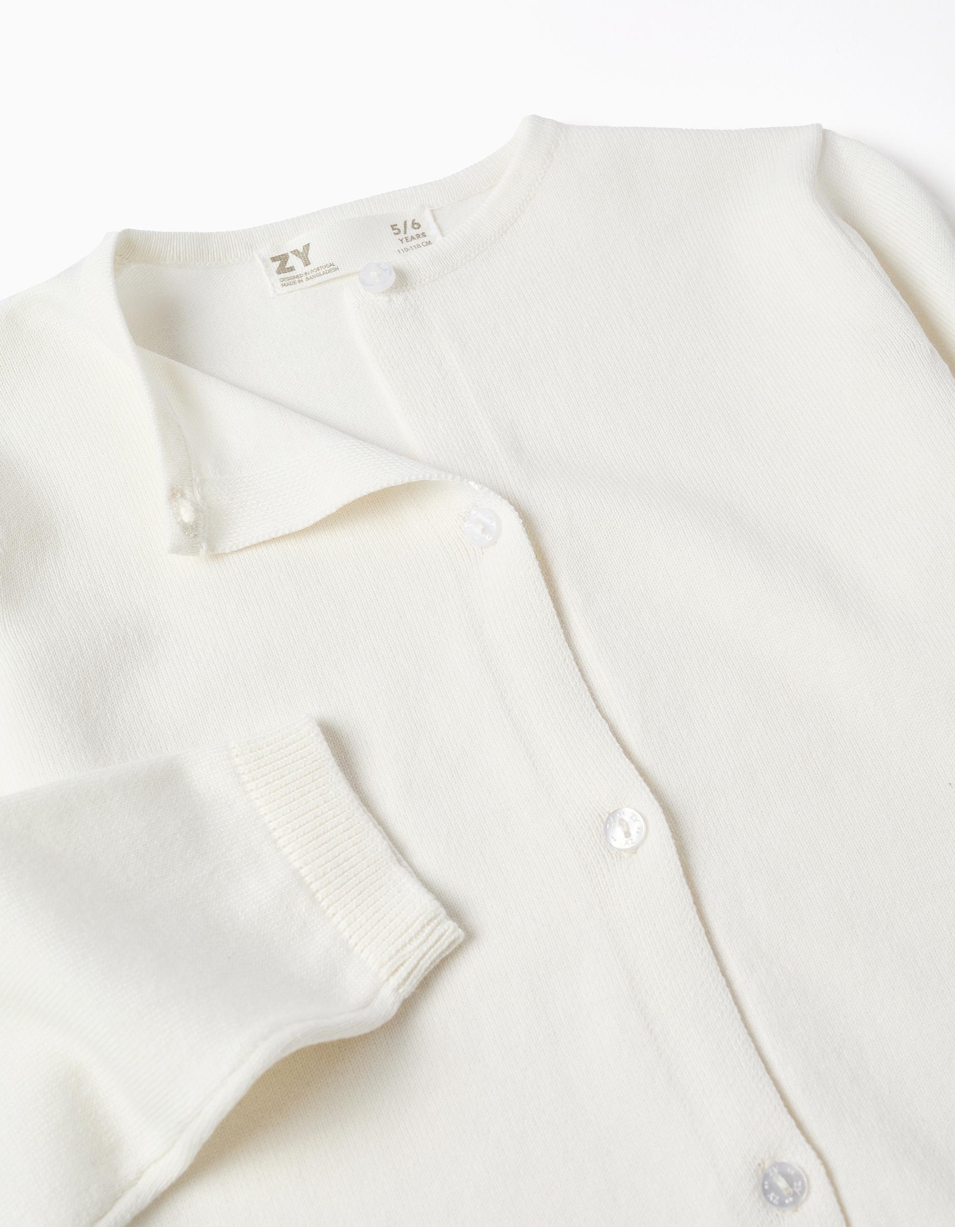 Gilet en maille à col rond pour fille, blanc