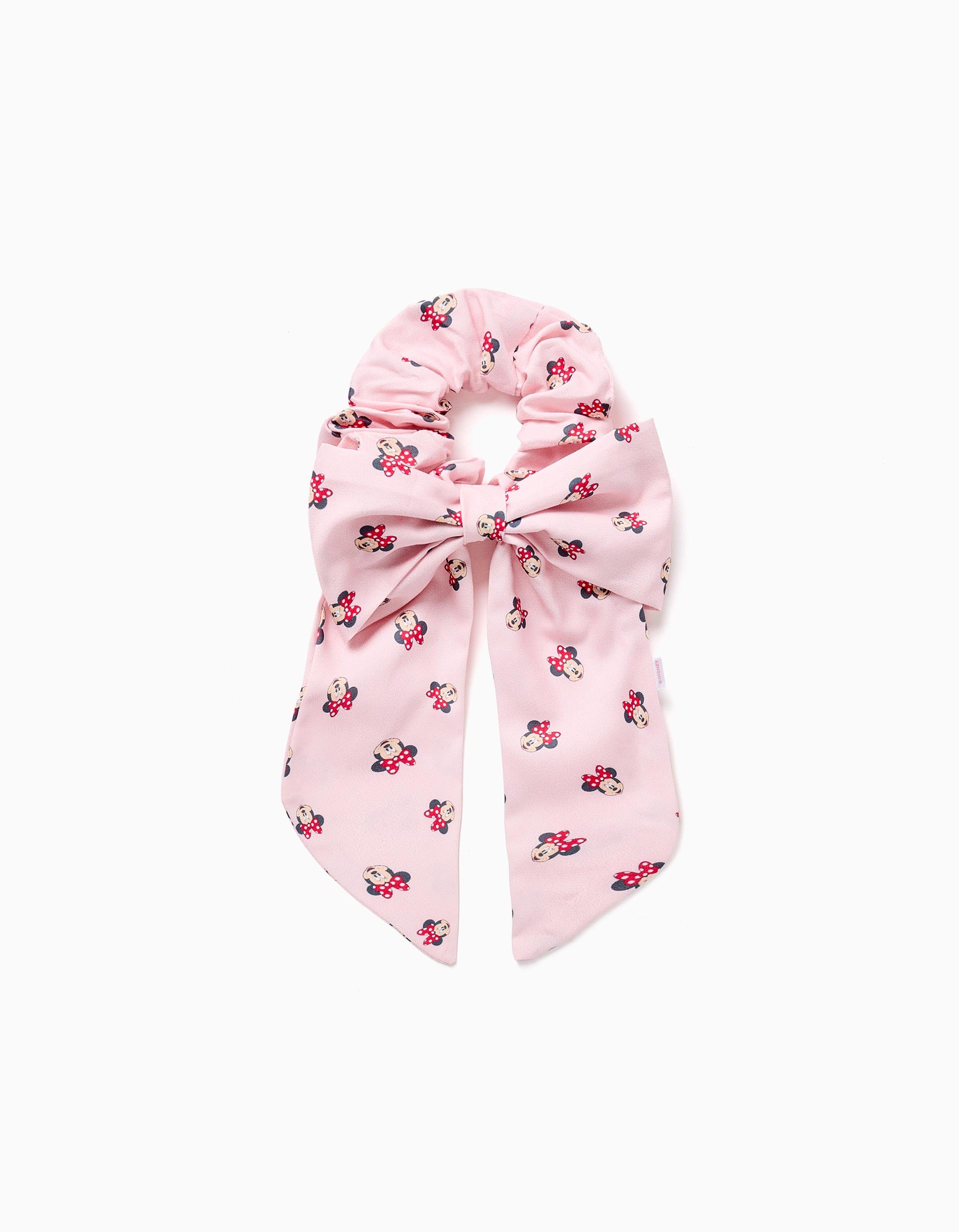 Scrunchie with bow and Minnie motif for babies and for girls, pink