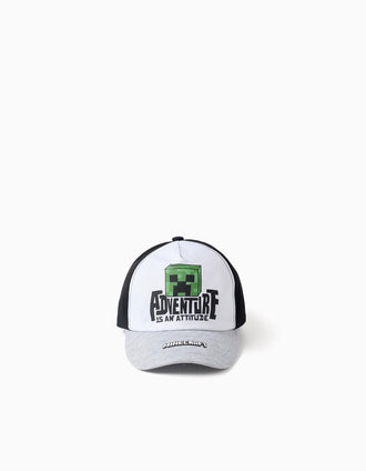 Boné com estampado Minecraft para bebé e menino, branco/preto/cinza