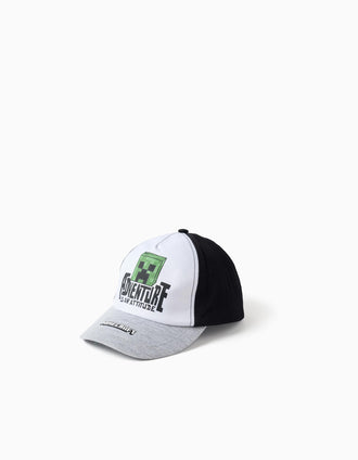 Boné com estampado Minecraft para bebé e menino, branco/preto/cinza