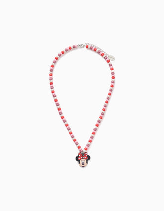 Collier avec perles et pendentif Minnie pour fille, rose