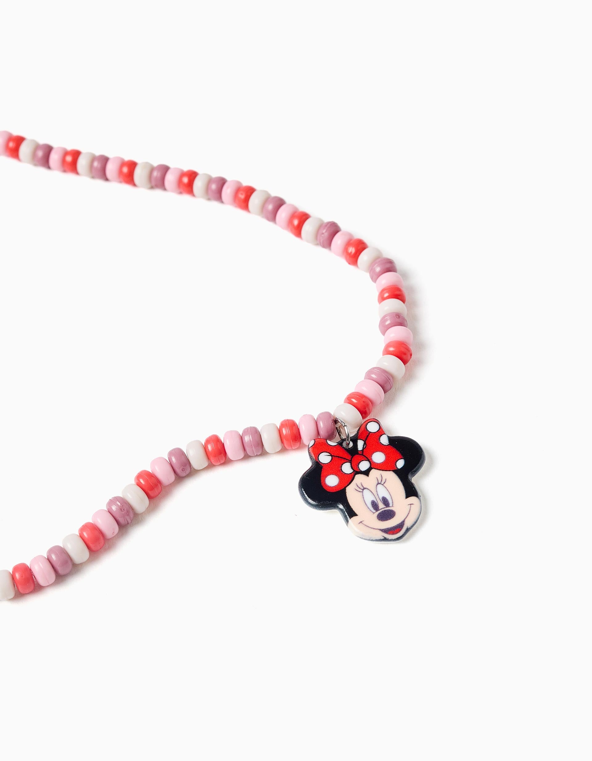Necklace with beads and Minnie pendant for girls, pink