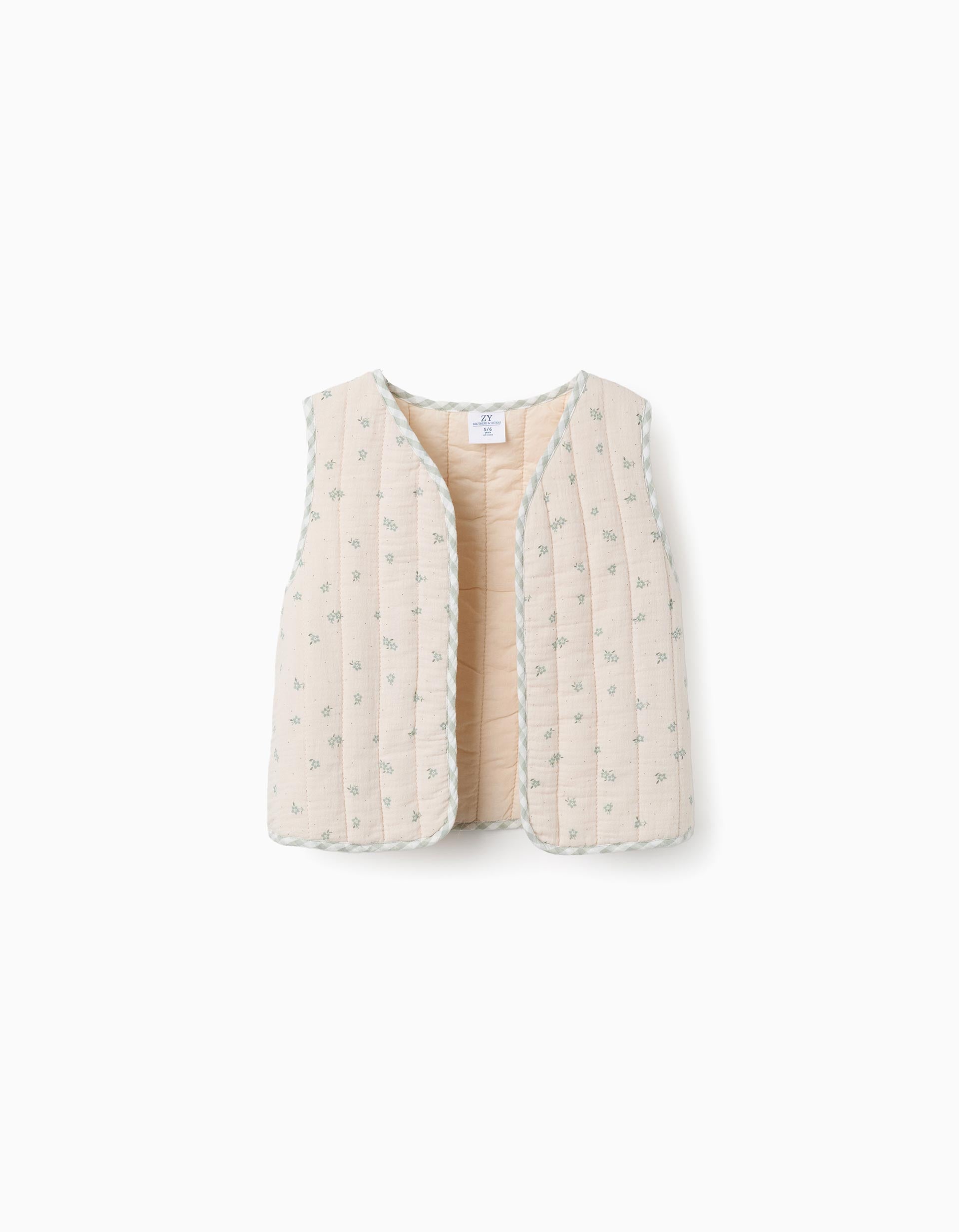 Cotton vest + poplin blouse and shorts with vichy pattern set for girls