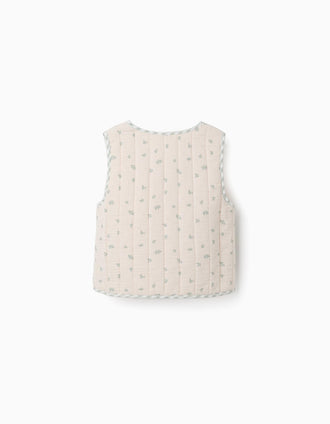 Chaleco de algodón acolchado con motivo floral B&S para niña, beige/verde
