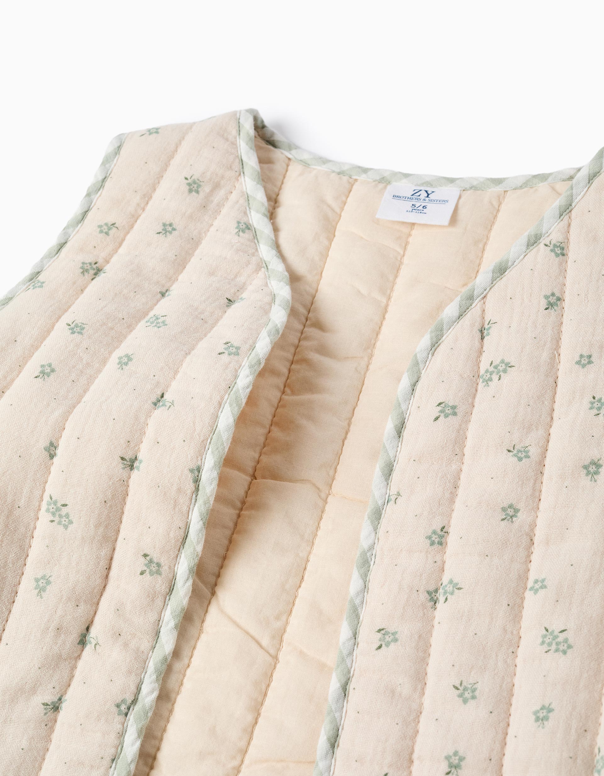 Colete de algodão acolchoado com motivo floral B&S para menina, bege/verde