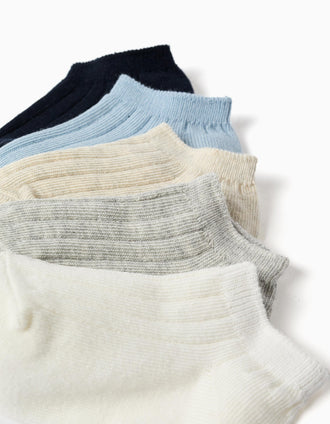 Pack 5 pairs of ribbed ankle socks for babies, multicolour
