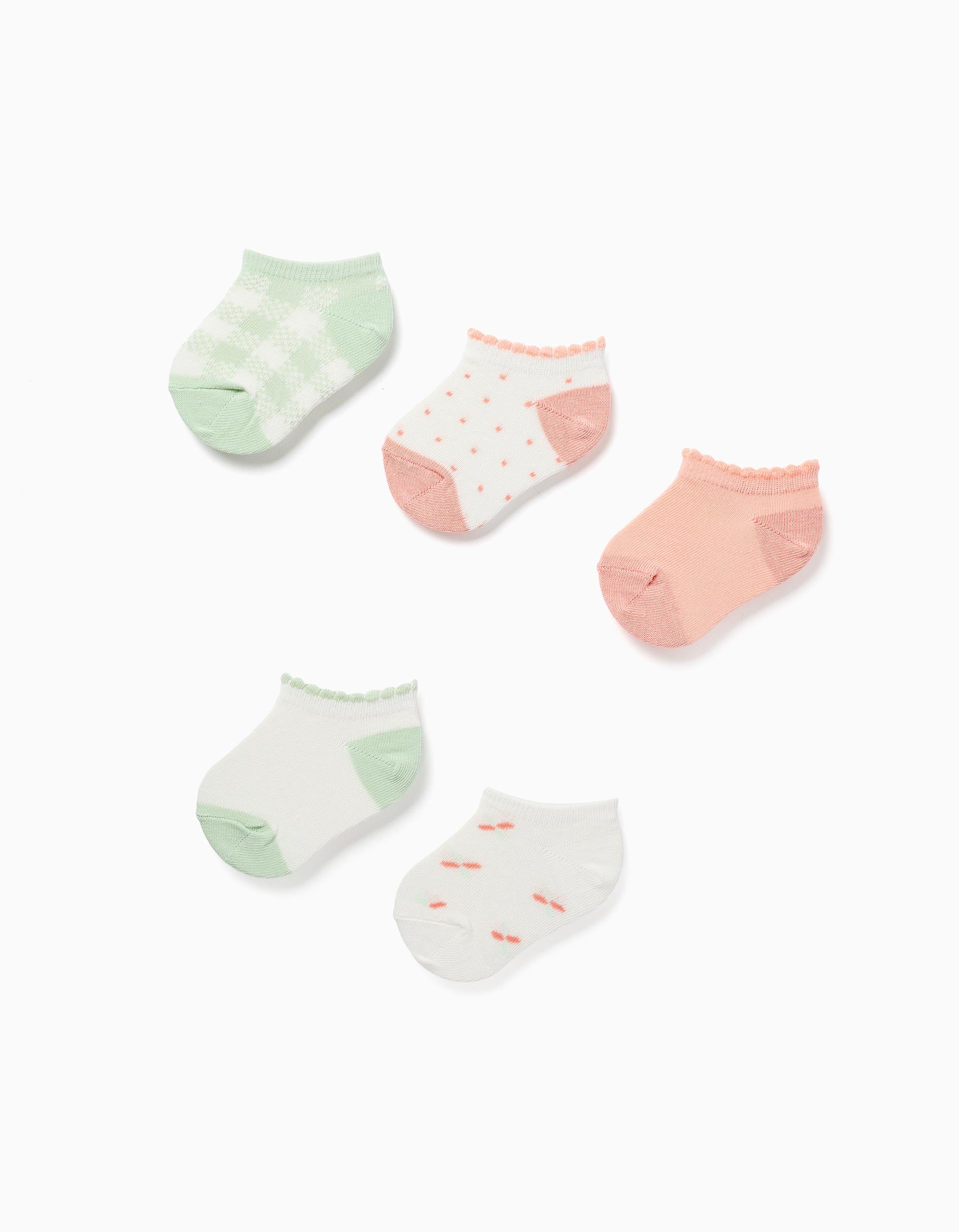 5 pairs of ankle socks with contrasting details for baby girls, multicolour