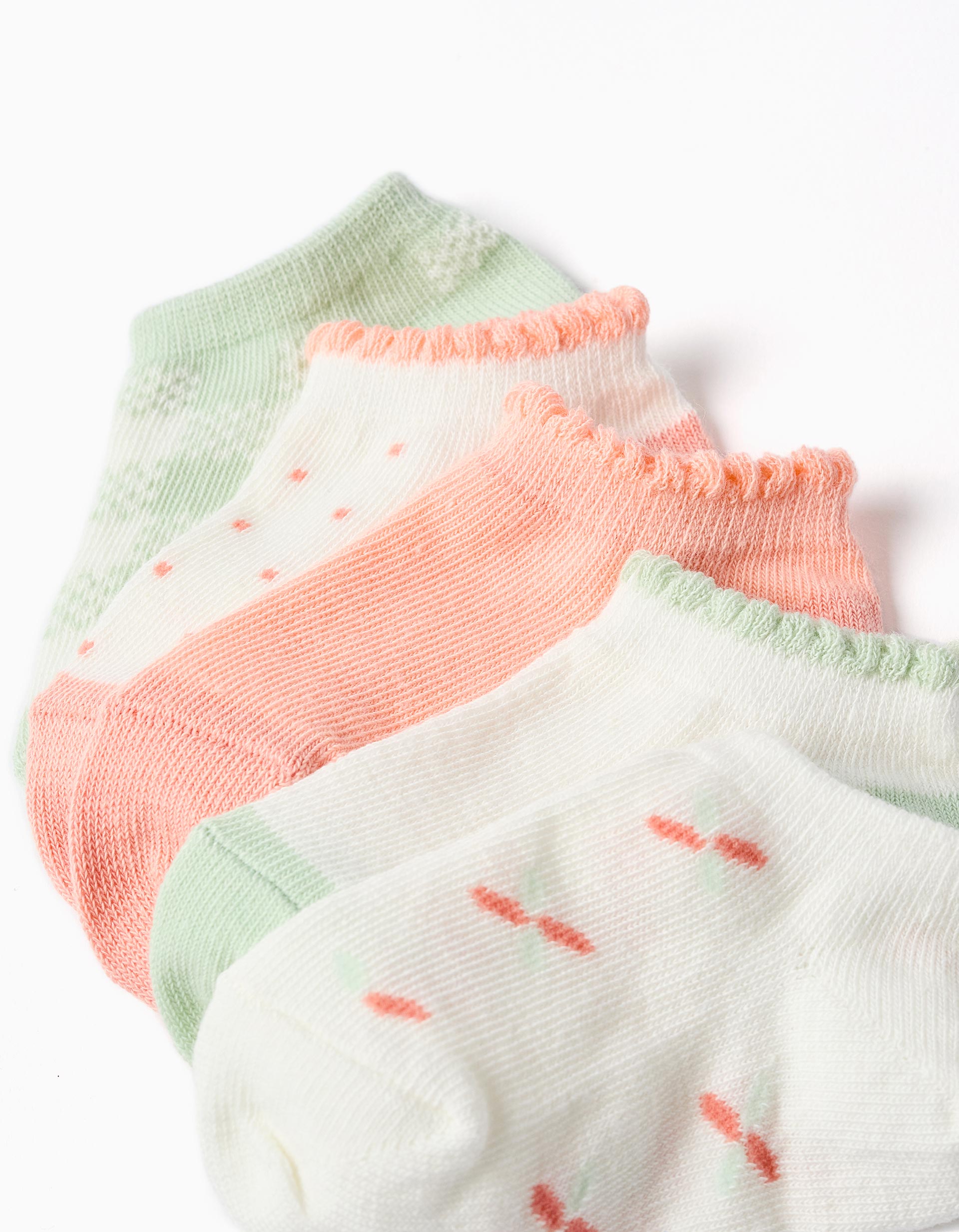 5 pairs of ankle socks with contrasting details for baby girls, multicolour