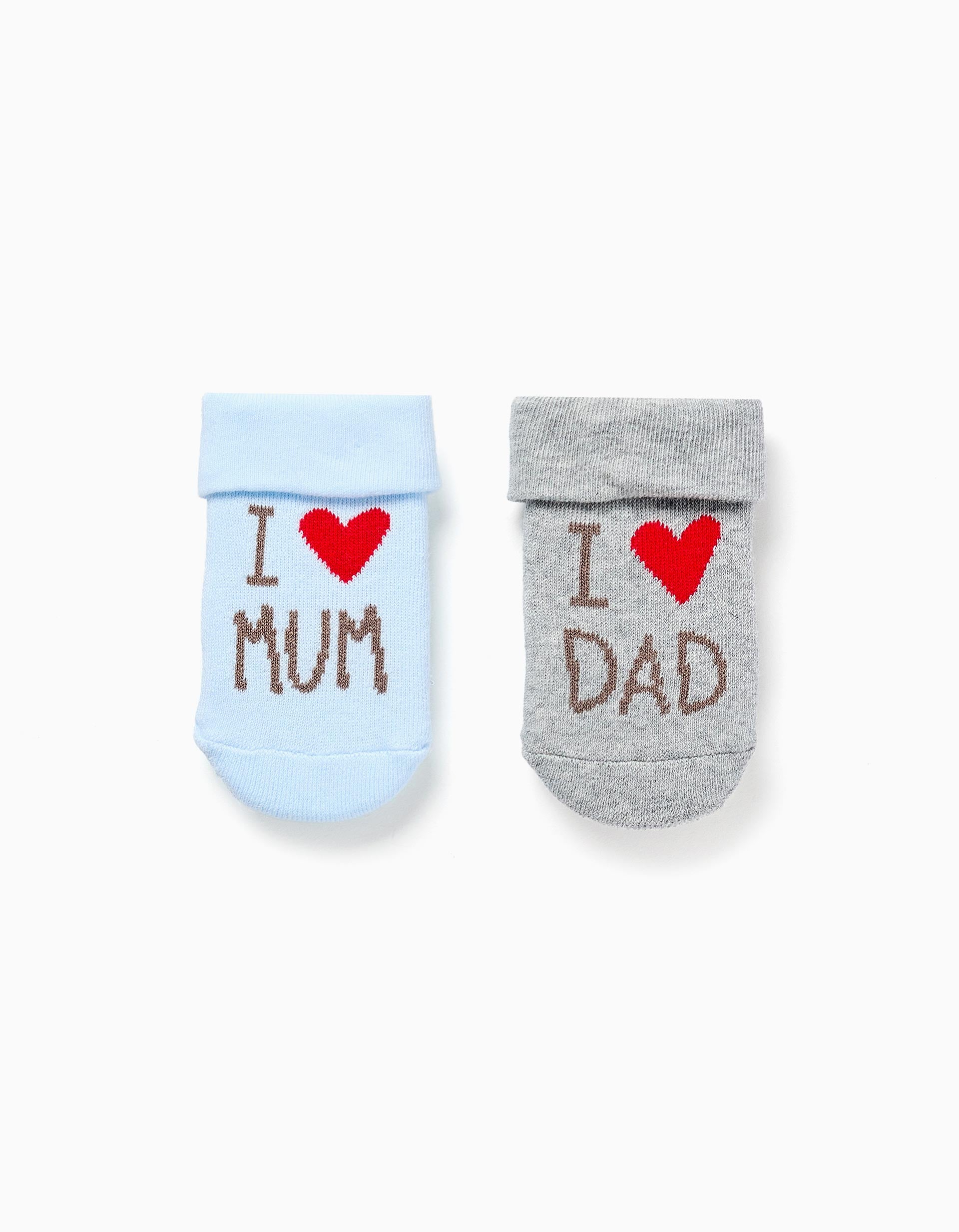 Two Terry 2 terry socks with Mum & Dad print for newborn and baby boys, blue/gre ...