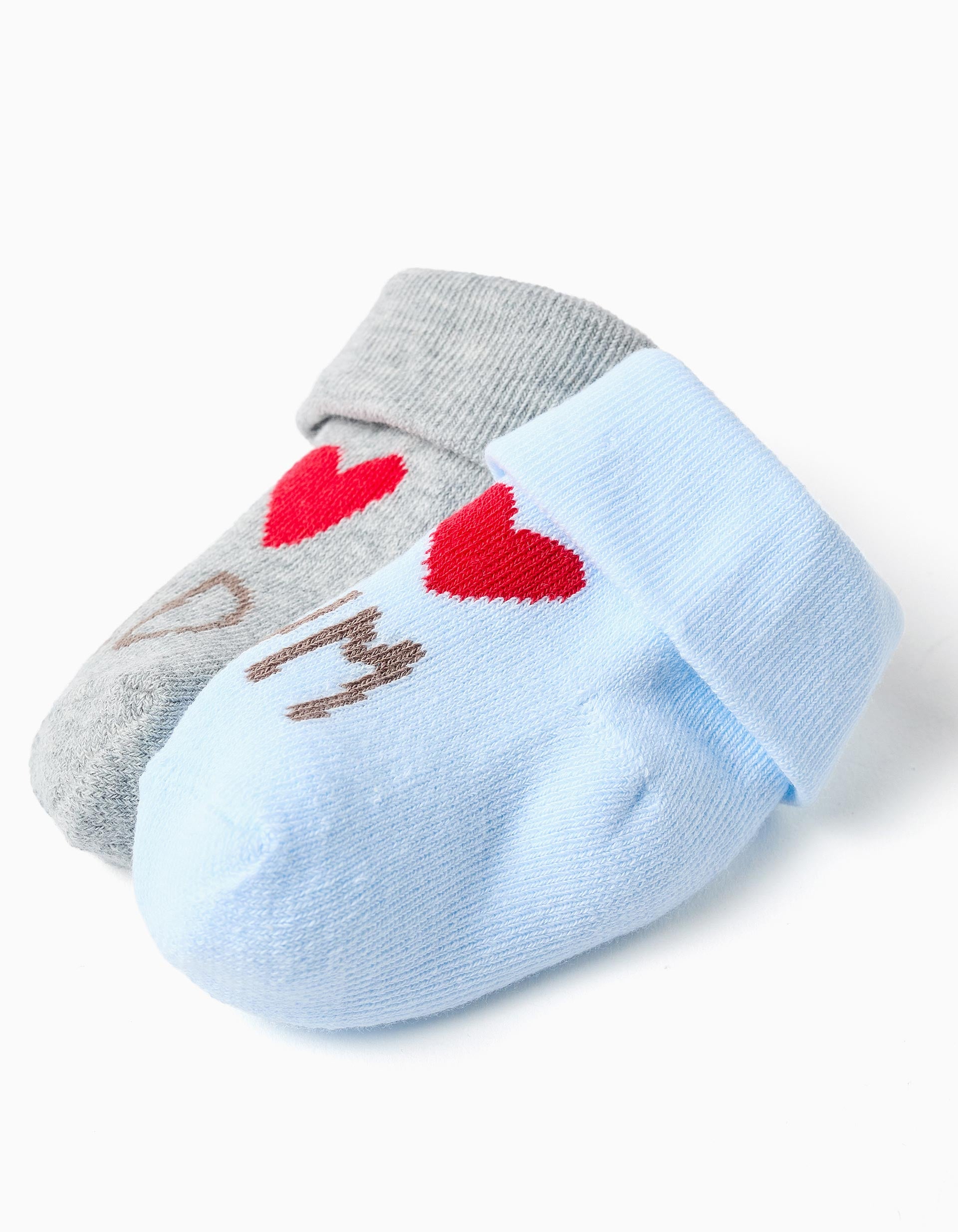 2 terry socks with Mum & Dad print for newborn and baby boys, blue/grey