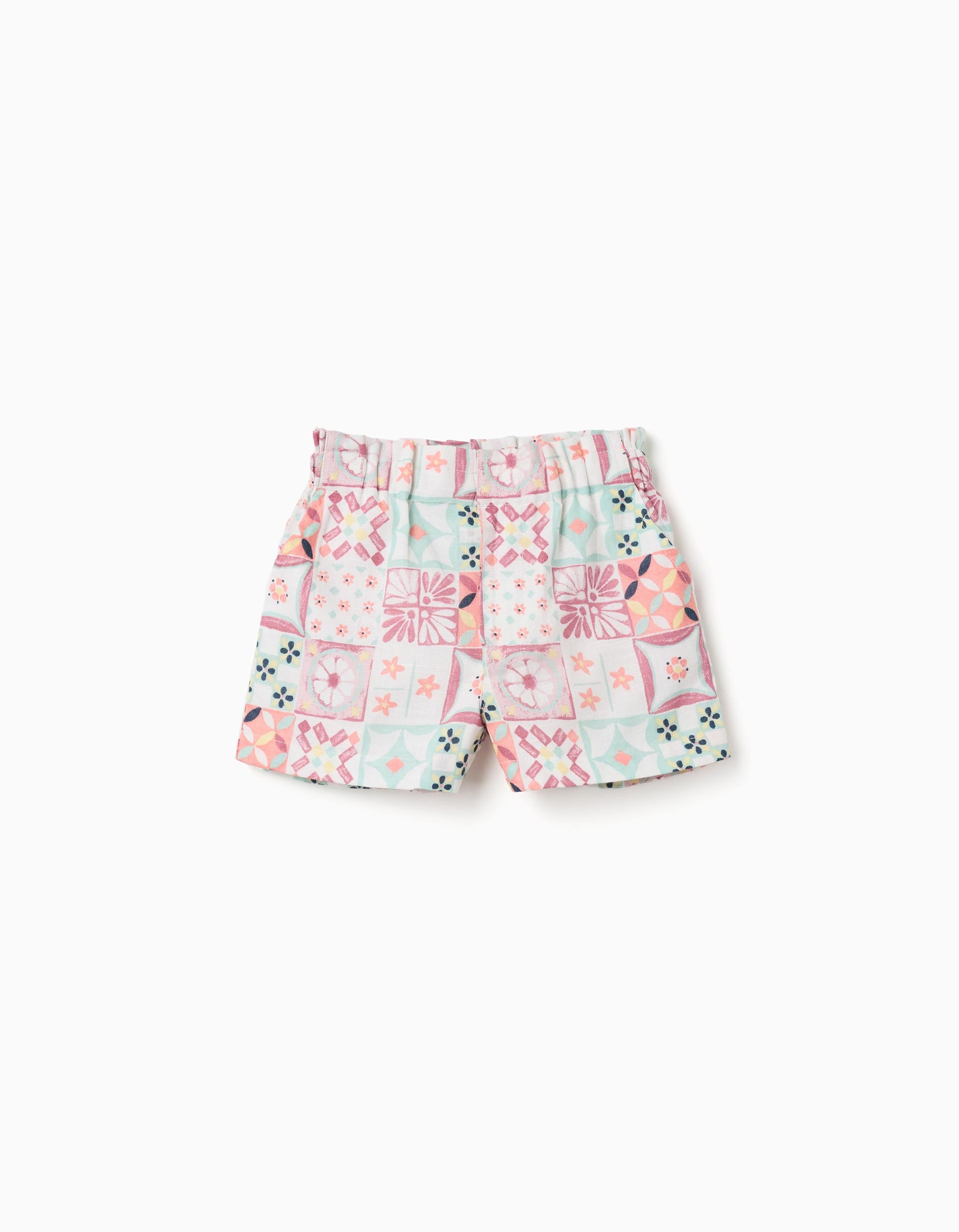 Short en coton avec motif mosaïque pour bébé fille, multicolore