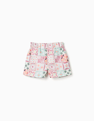 Short en coton avec motif mosaïque pour bébé fille, multicolore