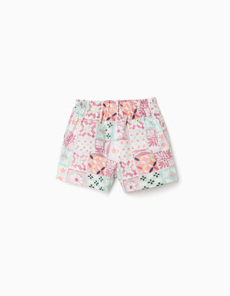 Short en coton avec motif mosaïque pour bébé fille, multicolore