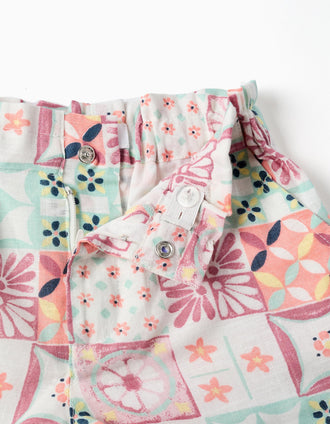Short en coton avec motif mosaïque pour bébé fille, multicolore