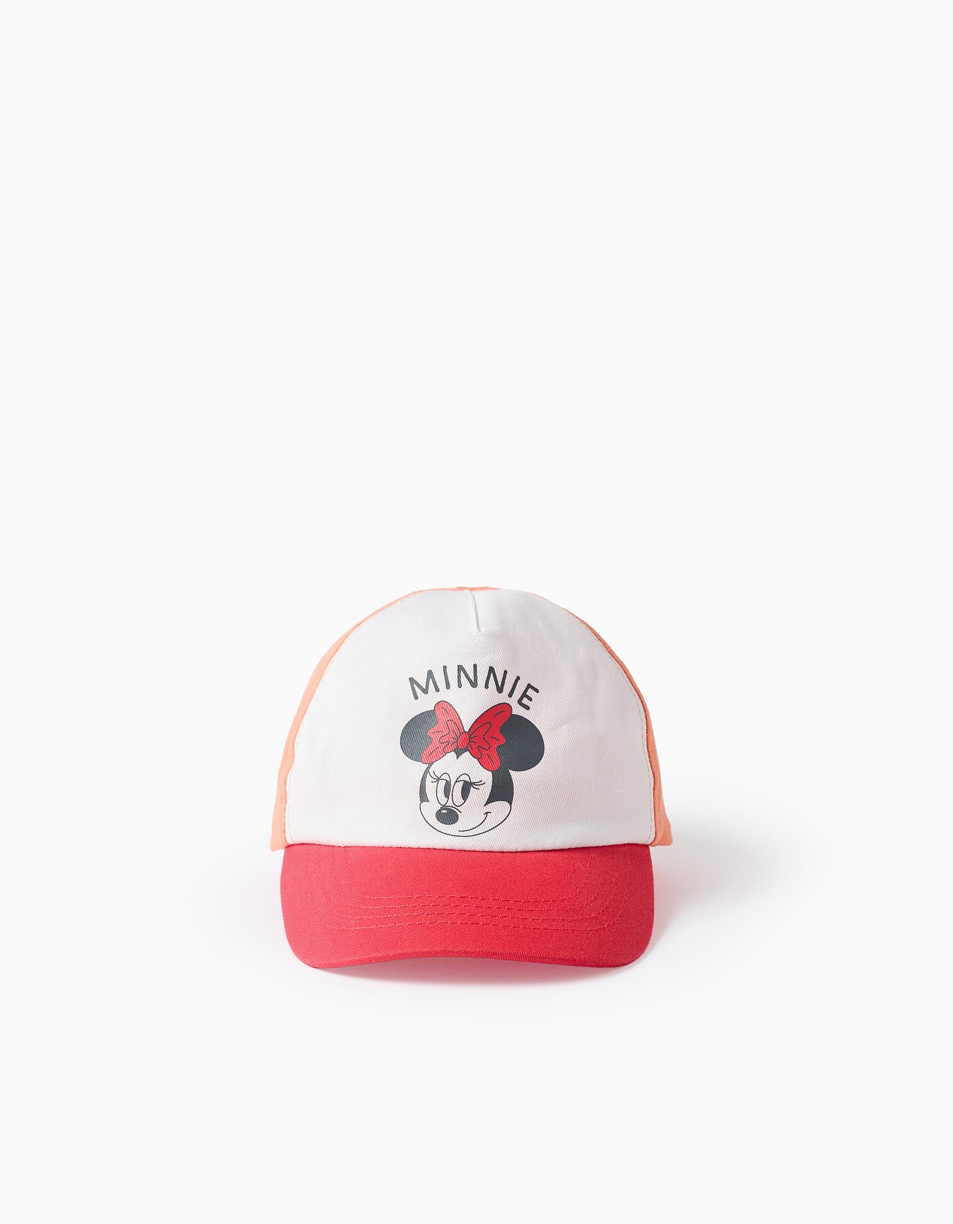 Gorra de sarga con estampado Minnie para bebé y niña, blanco/rojo/naranja