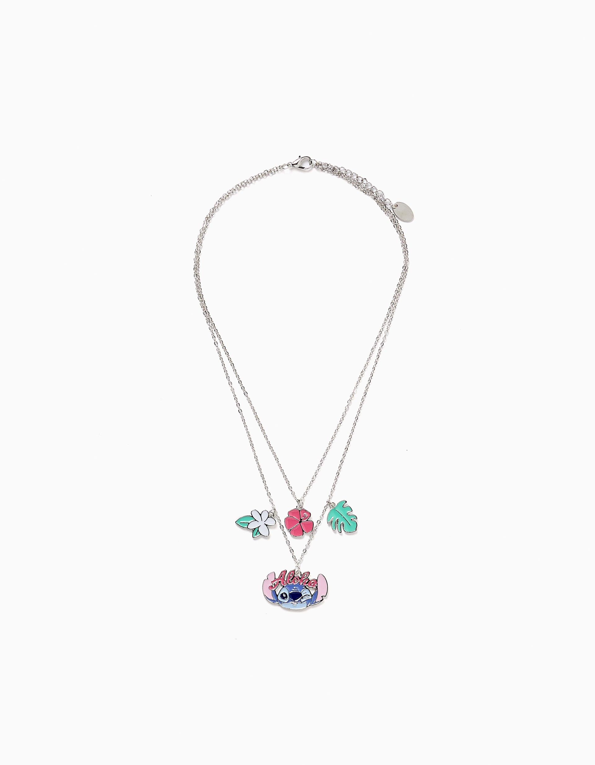 Necklace with Stitch pendants for girls, silver