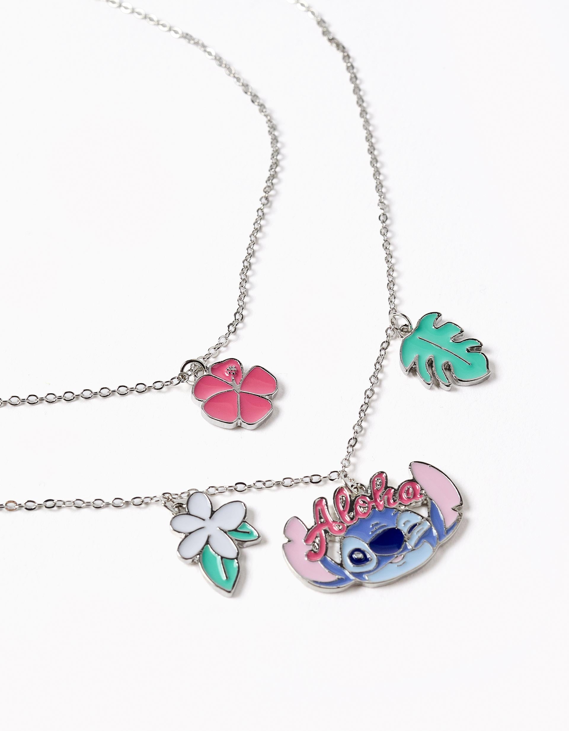 Necklace with Stitch pendants for girls, silver