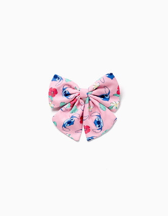 Travessão com laço e motivo Stitch para bebé e menina, rosa