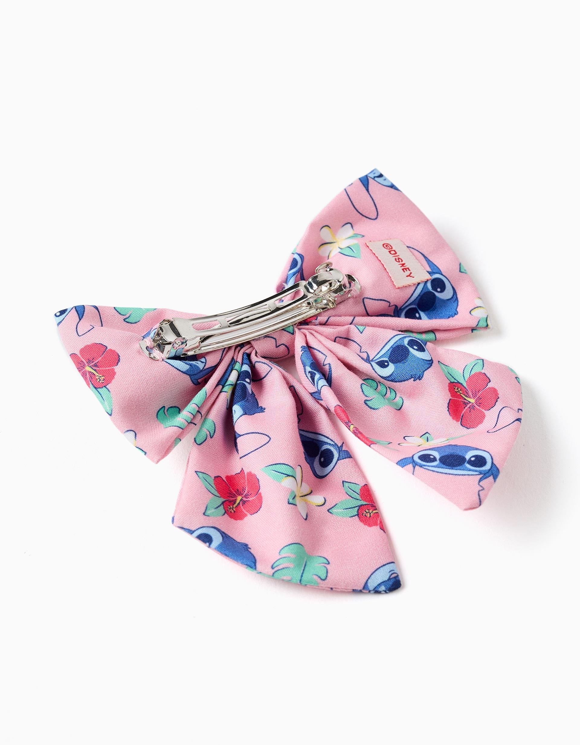 Hair slide with bow and Stitch motif for babies and girls, pink