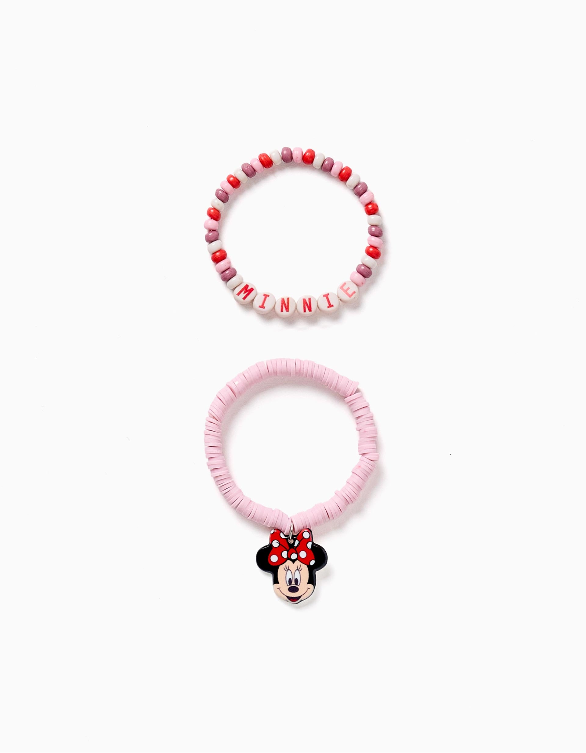 Pack of 2 bracelets with beads and Minnie for babies and girls, pink