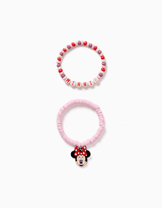Lot de 2 bracelets avec perles et Minnie pour bébé et fille, rose
