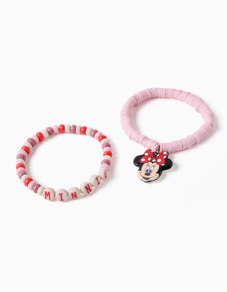 Lot de 2 bracelets avec perles et Minnie pour bébé et fille, rose
