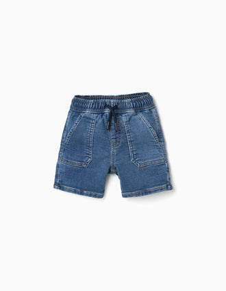 Calções midi de ganga com cordão para bebé menino, azul