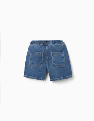 Calções midi de ganga com cordão para bebé menino, azul