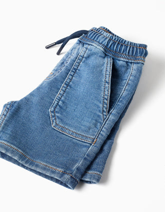 Calções midi de ganga com cordão para bebé menino, azul