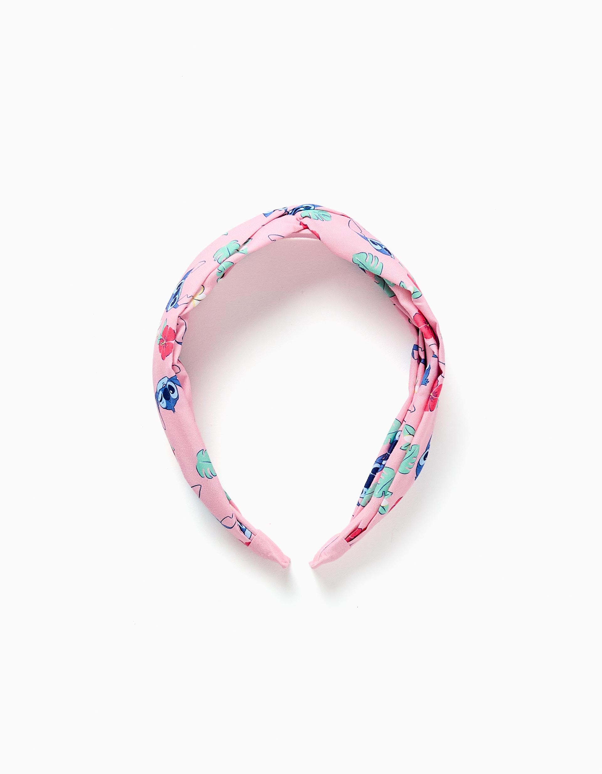 Alice band with Stitch and flower motif for girls, light pink