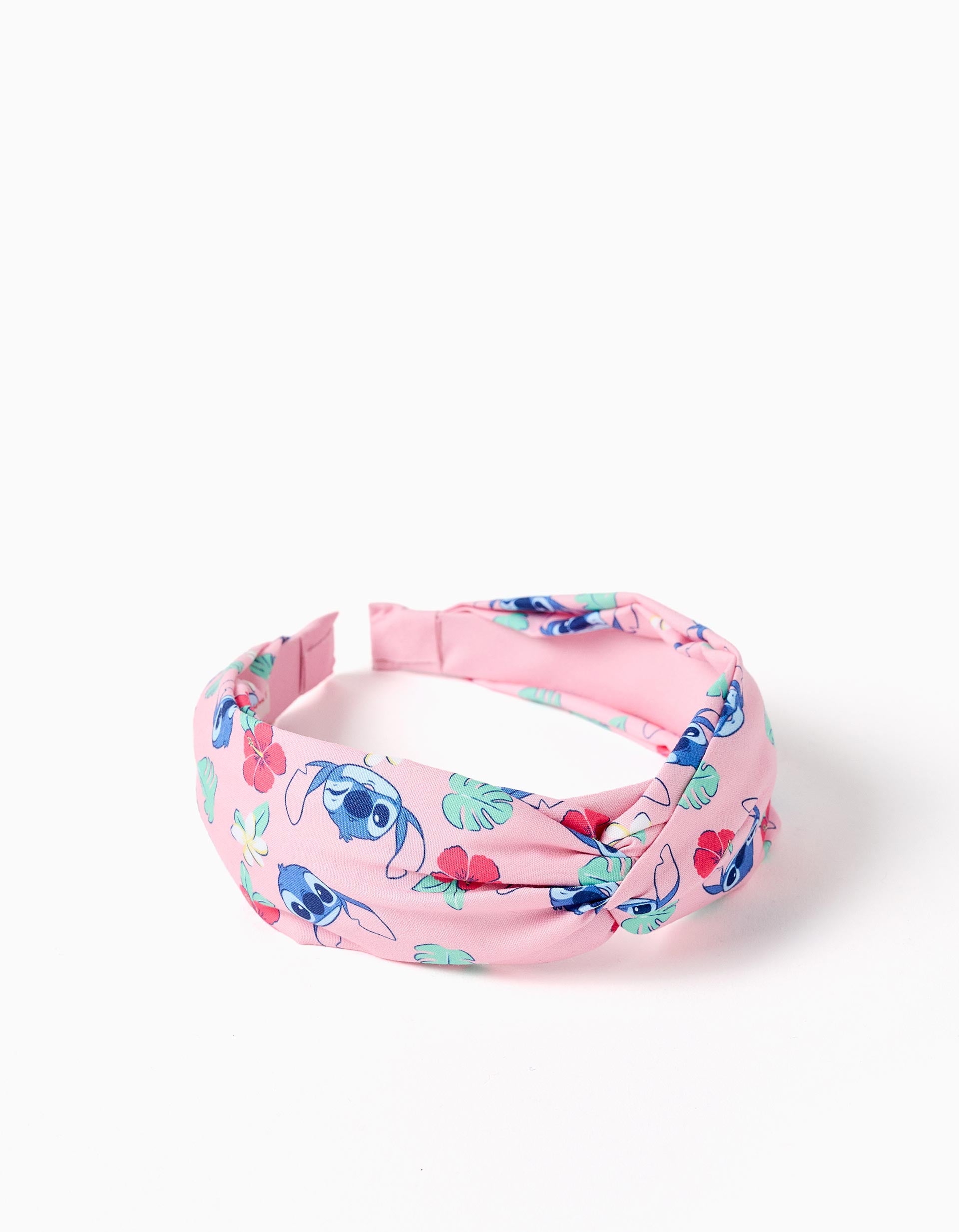 Alice band with Stitch and flower motif for girls, light pink